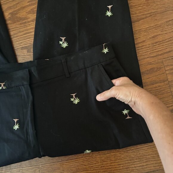 Palm Tree Embroidered Capri Black Pants Vacation Resortwear Size 12 - Picture 4 of 8